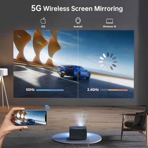 HISION Mini Portable WiFi Bluetooth Projector: 1080P Full HD 4K Support, 13000 Lumen, Wireless Indoor Outdoor Home Theater Movie Video LED, Electric Focus, Compatible with Phone TV Stick PC USB HDMI
