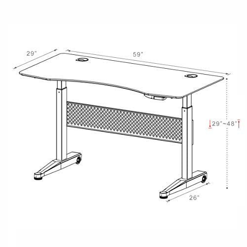 ApexDesk Pneumatic 59"x29" Movable Sit/Standing Desk, Pneumatic Height Adjustable from 29” to 48” (59x29" Textured Black Top, Black, Frame)