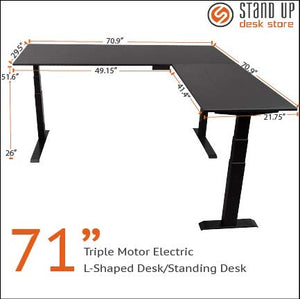 Stand Up Desk Store Triple Motor Electric L-Shaped Corner Standing Desk with EZ Assemble Frame (White Frame/Natural Walnut Top, 71" W x 71" D)
