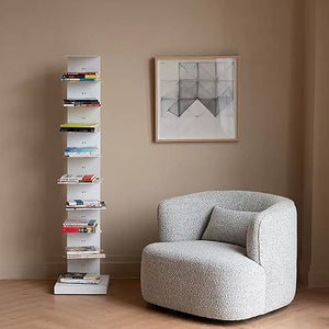 PIcube Metal Invisible Book Tower - Heavy Duty Spine Bookshelf, Standing Book Shelf Storage Display Rack for Small Spaces - White, Size 6