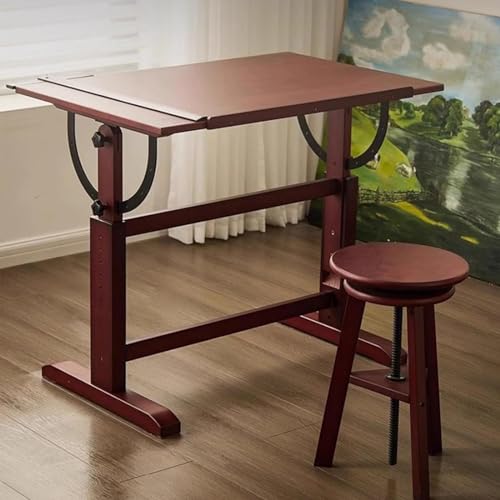 oiakus Wood Drafting Table with Tilting Enlarge Tabletop and T-Square Ruler