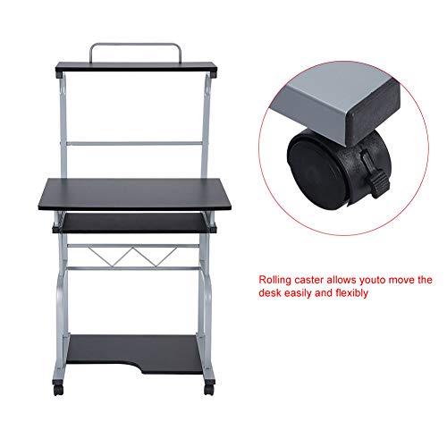 Portable Wooden Computer Desk Rolling Mobile Stand Workstation Laptop Table for Home Office Black