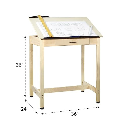 Diversified Woodcrafts Art/Drafting Table, 36"W x 24"D x 36"H, Almond Laminate Top, Maple Base, USA Made