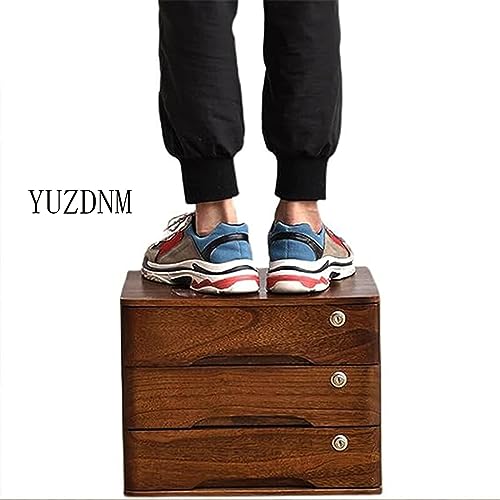 JAEFIT Desktop File Cabinet - Solid Wood Storage Box with Lockable Drawers
