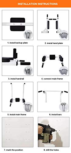 Wall Mount Chin Up Bar Height Adjustable Pull-Up Bar Multi Grip Strength Training Equipment for Home Gym 440 LB Weight Capacity (Color : Black)