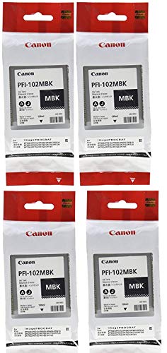 Canon 4 xPFI-102MBK Pigment Matte Black Ink Tank for The imagePROGRAF iPF500/600/700 Inkjet Printers, 130 ml.