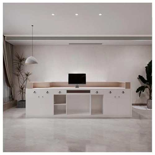KAGUYASU Modern Reception Desk Counter Hutch with Lockable Drawer and Filing Cabinet
