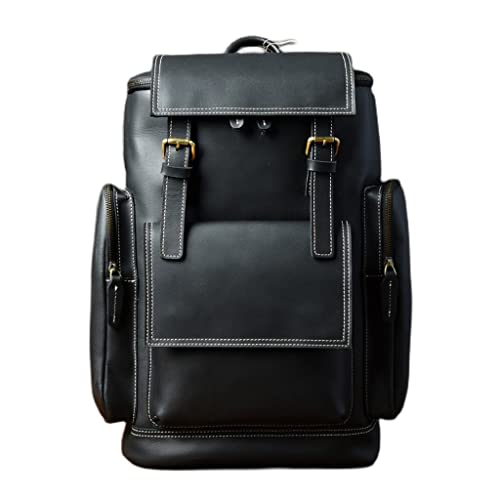 WJPTL Travel 100% Genuine Crazy Horse Leather Backpack，Man Large Capacity Laptop Daypack，Retro Cowhide School、Business、Travel Rucksack Women (Color : Blue, Size : 15.6inchs)