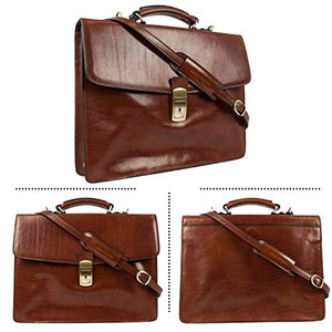 Leather Briefcase Elegant Business Style Up to 15'' Laptop Size Bag Brown - Time Resistance