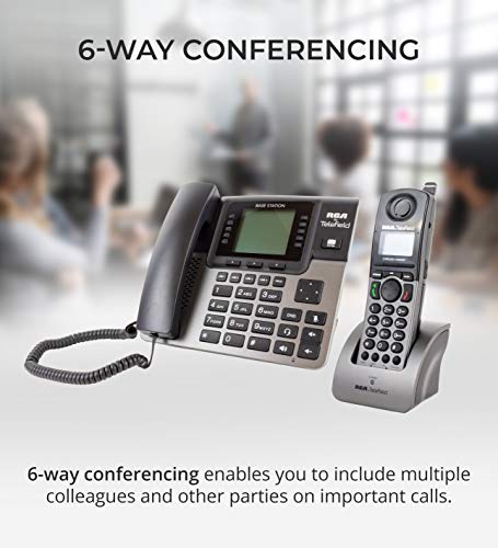 RCA U1000 Unison Base Station - 4 Line Phone Systems for Small Business with Digital Receptionist Bundled with RCA U1200 Cordless Accessory Handsets (2-Pack) and 6 Blucoil AAA Batteries