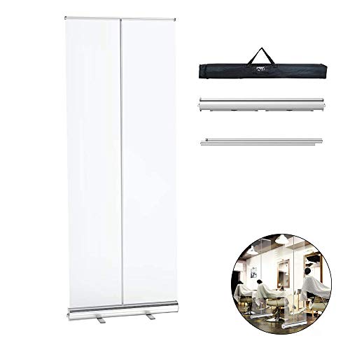 AOUSTHOP Floor Standing Sneeze Guard(4 Pack), Pull-Out Banner Clear Screen Shield,Full Tarp Portable Banner with Wide Base for Office, Stores, Restaurant Classroom
