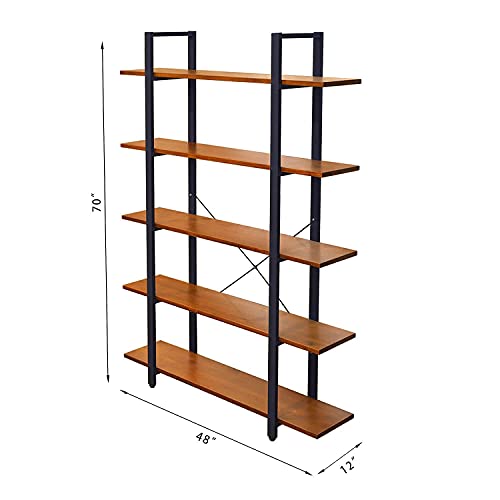 CONSDAN Industrial Bookshelf, USA Grown Hardwood, Real Wood Bookshelves, Modern Open Rustic Bookcase