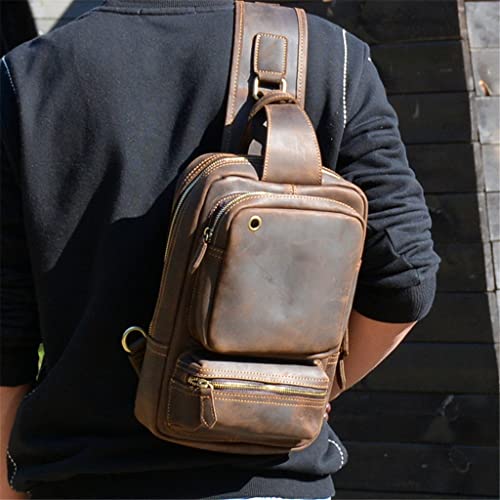 WYYGYQ Large-Capacity Men's Chest Bag Retro Diagonal Bag Casual Shoulder Bag Leather Men's Bag Backpack Men's Gift (Color : A, Size : 28 * 20 * 7.5cm)