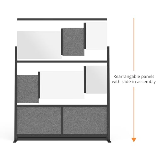 S Stand Up Desk Store Workflow Modular Wall | 53in x 70in | Room Divider with Whiteboard, Acrylic Panels, Sound Absorbent Panels | Black Frame
