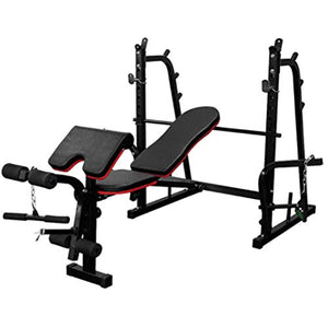 Xinqinghao Adjustable Olympic Workout Bench with Squat Rack, Leg Extension, Preacher Curl, and Weight Storage, Weight Bench for Full Body Fitness Home Gym Strength Training Equipment