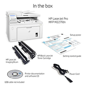 HP LaserJet Pro MFP M227fdnC All-In-One NFC Ethernet Monochrome Laser Printer, White- Print Scan Copy Fax - 2.7" LCD, 30 ppm, 1200 x 1200 dpi, Auto Duplex Printing, 35-sheet ADF, Cbmou External Webcam