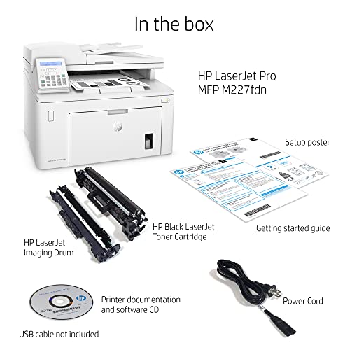 HP LaserJet Pro MFP M227fdnC All-In-One NFC Ethernet Monochrome Laser Printer, White- Print Scan Copy Fax - 2.7" LCD, 30 ppm, 1200 x 1200 dpi, Auto Duplex Printing, 35-sheet ADF, Cbmou External Webcam