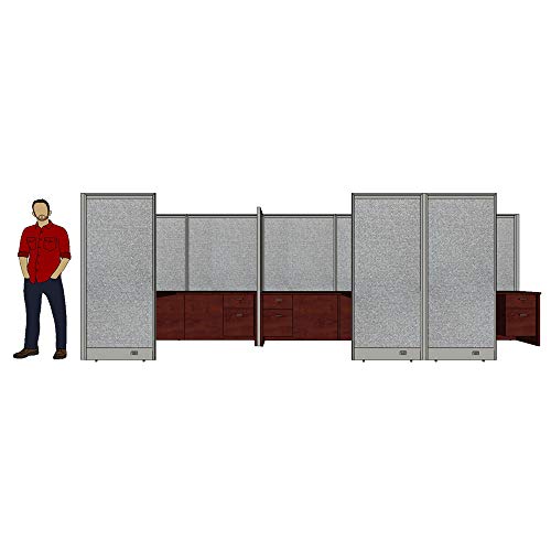 G GOF 3 Person Workstation Cubicle with Desk, Walnut (6'D x 18'W x 72"H)