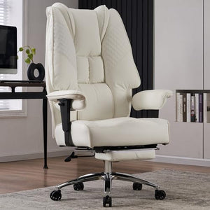 EXCEBET Big and Tall Leather Office Chair with Foot Rest - White