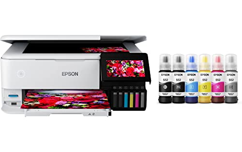 Epson EcoTank Photo ET-8500 Wireless All-in-One Supertank Wide-Format Color Printer, 6-Color, Print Copy Scan, Ethernet, Memory Card Slots, Auto 2-Sided Printing, 4.3" Color Touchscreen