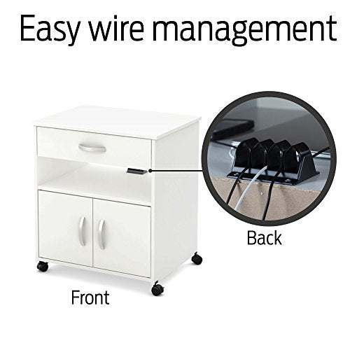 South Shore 2-Door Printer Stand with Storage on Wheels, Pure White