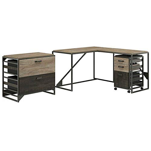GodSend 3 Piece Industrial Office Set in Rustic Gray-Home Office Furniture Sets-Computer Desk-Home Office desks-Desk with Drawers-Storage Cabinet-Home Office Desk-Home Office Furniture Set