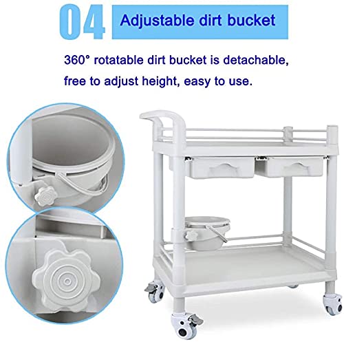OSCCAR Utility Rolling Cart with Adjustable Dirt Bucket, 2 Tier Universal Wheel Medical Tool