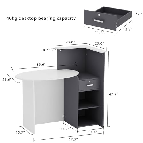MOUMON Retail Reception Counter Desk with Lockable Drawer, White/Dark Grey (47.7" W x 23.6" D x 43.3" H)