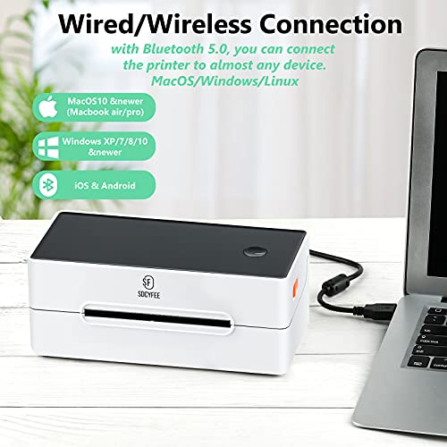 SDCYFEE Bluetooth Thermal Label Printer-Commercial Grade Direct Thermal High Speed Printer – Compatible with Etsy, Ebay, UPS,Amazon,Support Multiple Systems - Barcode Printer - 4x6 Printer