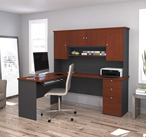 Bestar L-Shaped Desk with Pedestal and Hutch - Manhattan