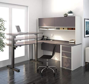Bestar Connexion L-Desk with Hutch Including Electric Height Adjustable Table, Slate/Sandstone