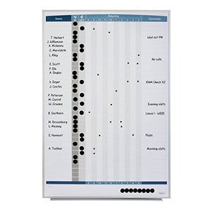 Quartet Matrix In/Out Board, 34 x 23 Inches, Magnetic, Track Up To 36 Employees (33705)