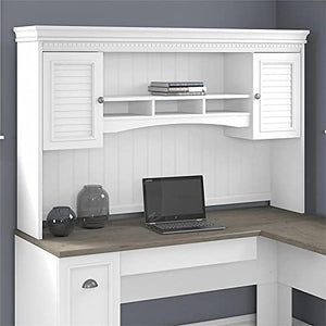 Pemberly Row 60W White and Gray Hutch for L Shaped Desk - Engineered Wood