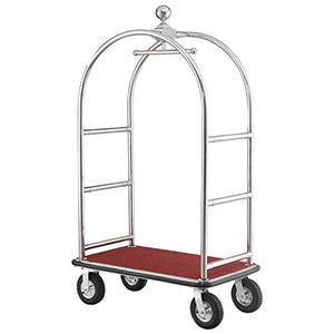 Silver Stainless Steel Bellman Cart Curved Uprights 8" Pneu Casters, 41-1/4"L x 24"W x 75"H