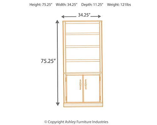 Ashley Furniture Signature Design - Hamlyn Large Door Bookcase - 3 Adjustable Shelves/2 Cabinets - Traditional - Medium Brown Finish