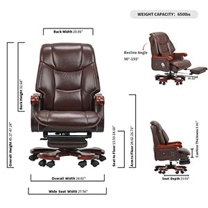 Kinnls Jones Massage Office Chair with Footrest and Genuine Leather Recliner