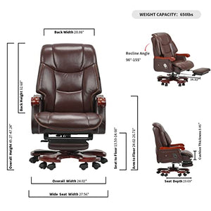 Kinnls Jones Massage Office Chair with Foot Rest - Genuine Leather Executive Chair