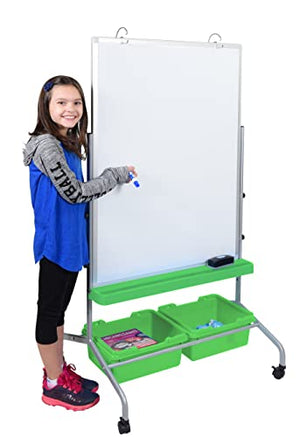 Stand Up Desk Store Mobile Whiteboard and Flipchart Easel with Storage Bins and Chart Hooks