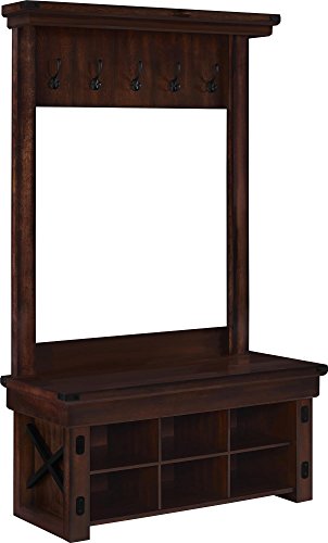 Ameriwood Home Wildwood Wood Veneer Entryway Hall Tree with Bench, Espresso