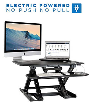 Mount-It! Electric Standing Desk Converter, Motorized Sit Stand Desk with Built in USB Port, Ergonomic Adjustable Workstation, Black (MI-7965)