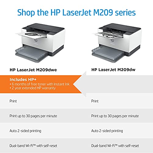 HP Laserjet M209dwe Wireless Black & White Printer, with Bonus 6 Months Free Instant Ink Through HP+ (6GW62E) (Renewed)