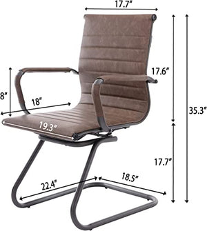 Guyou Office Reception Guest Chairs Set of 6 Mid Back PU Leather Metal Leg Sled Base Chairs with Arms - Matte Brown, 6 PCS