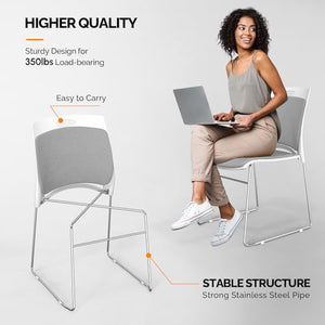 VINGLI Stackable Waiting Room Chairs, Metal Sled Base, Ergonomic Padded Seat & Back, Gray - 12 Pack
