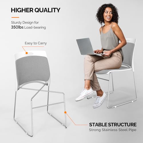VINGLI 8 Pack Stackable Waiting Room Chairs with Metal Sled Base, Gray