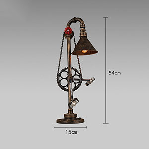 GUOCC Modern Retro Iron Industry Table Lamp - Creative Metal Bicycle Car Chain Gear Desk Light for Living Room and Bedroom