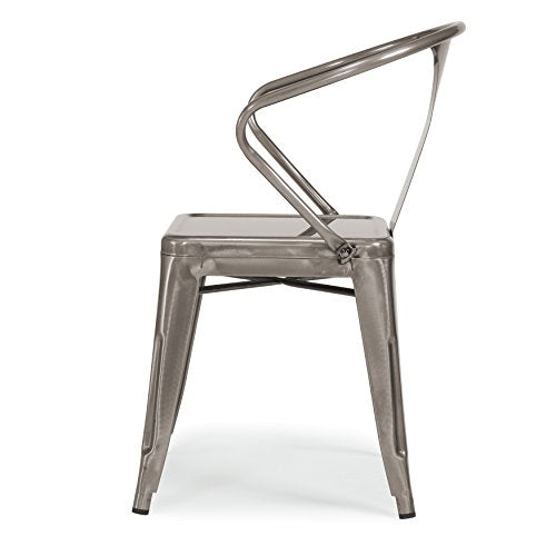 Solid Steel Stackable Side Chairs (Set of 4) Seat 17 Inches High Many Colors to Choose From Includes Scented Candle Tart (Gunmetal Finish)