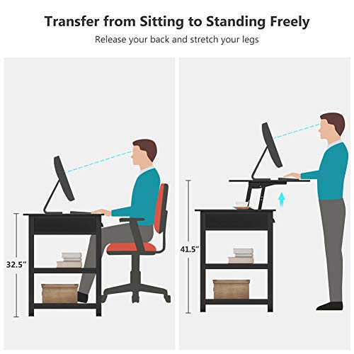 Tribesigns Modern Lift Top Computer Desk with Drawers, 47 inch Writing Desk Study Table Workstation with Storage Shelves, Height Adjustable Standing Desk for Home Office, Small Spaces(Black)