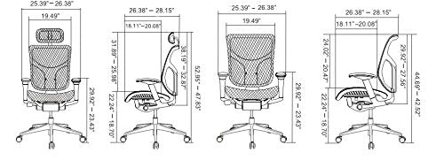 GM Seating Dreem Executive Office Chair with Seat Slide, Chrome - Black Mesh with Headrest