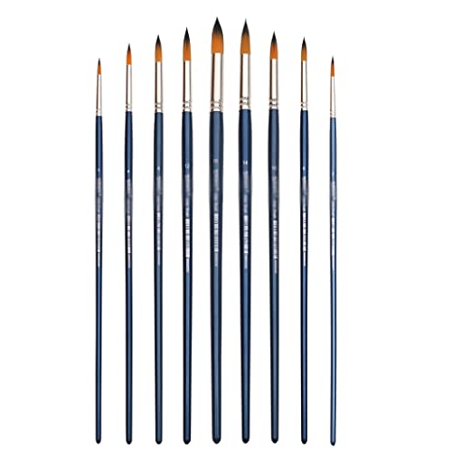 NBHFR Round Pointed Tip Brushes 9 Pcs Synthetic Art Paint Brush Set for Acrylic Watercolor Oil Painting Long Handle