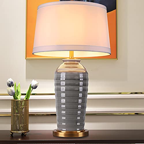 SLEEVE Grey Ceramic Table Lamp with Fabric Lampshade - 28.3" H Bedside Desk Light